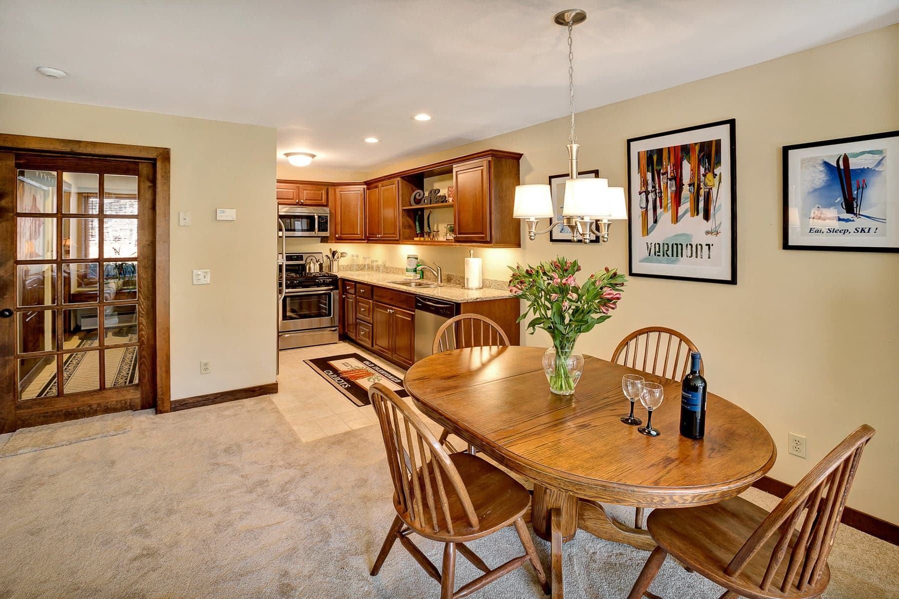 The dining table seats up to 4 people