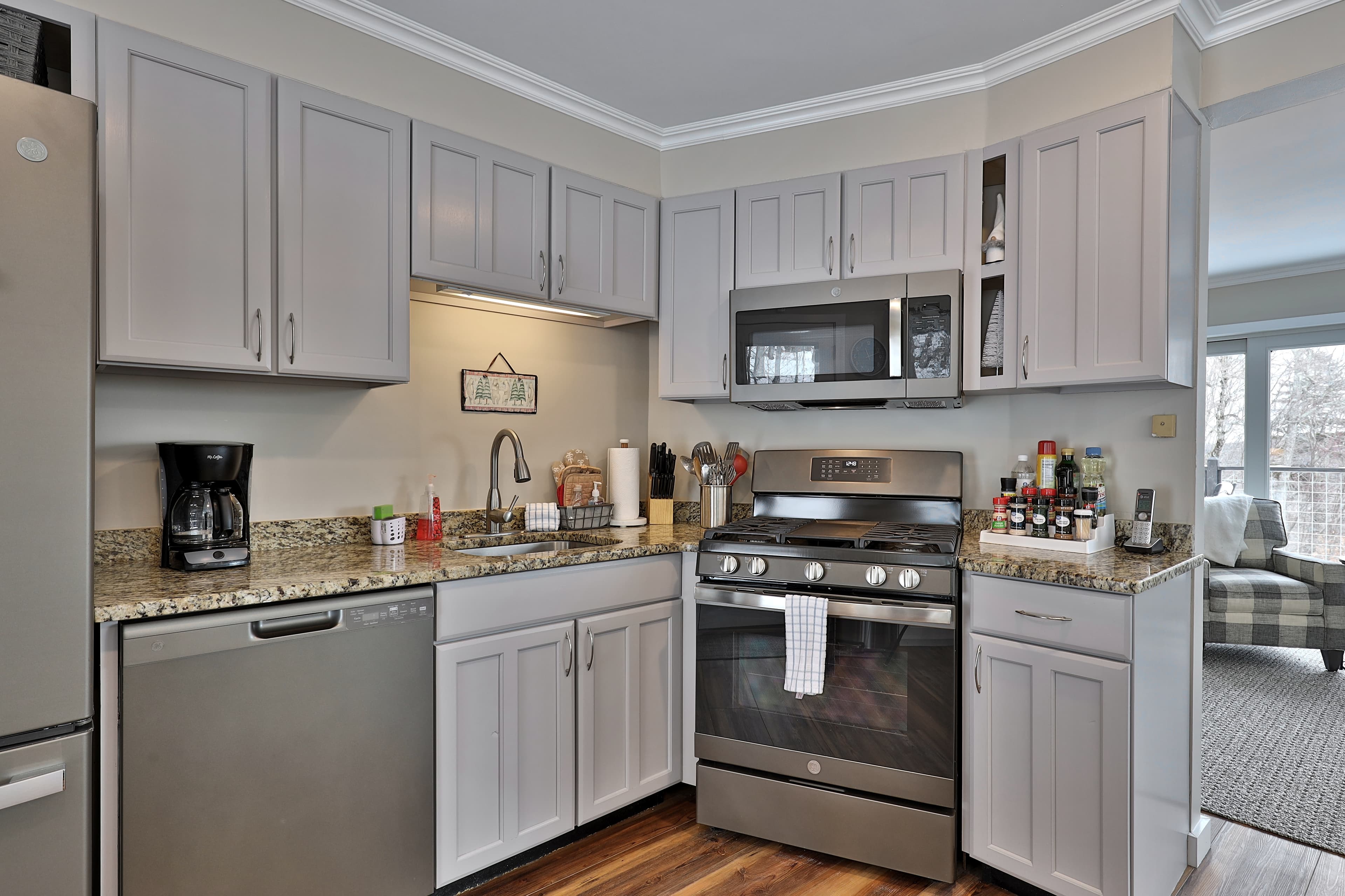 Propane stove in this spacious generously equipped kitchen to help make your cooking enjoyable.