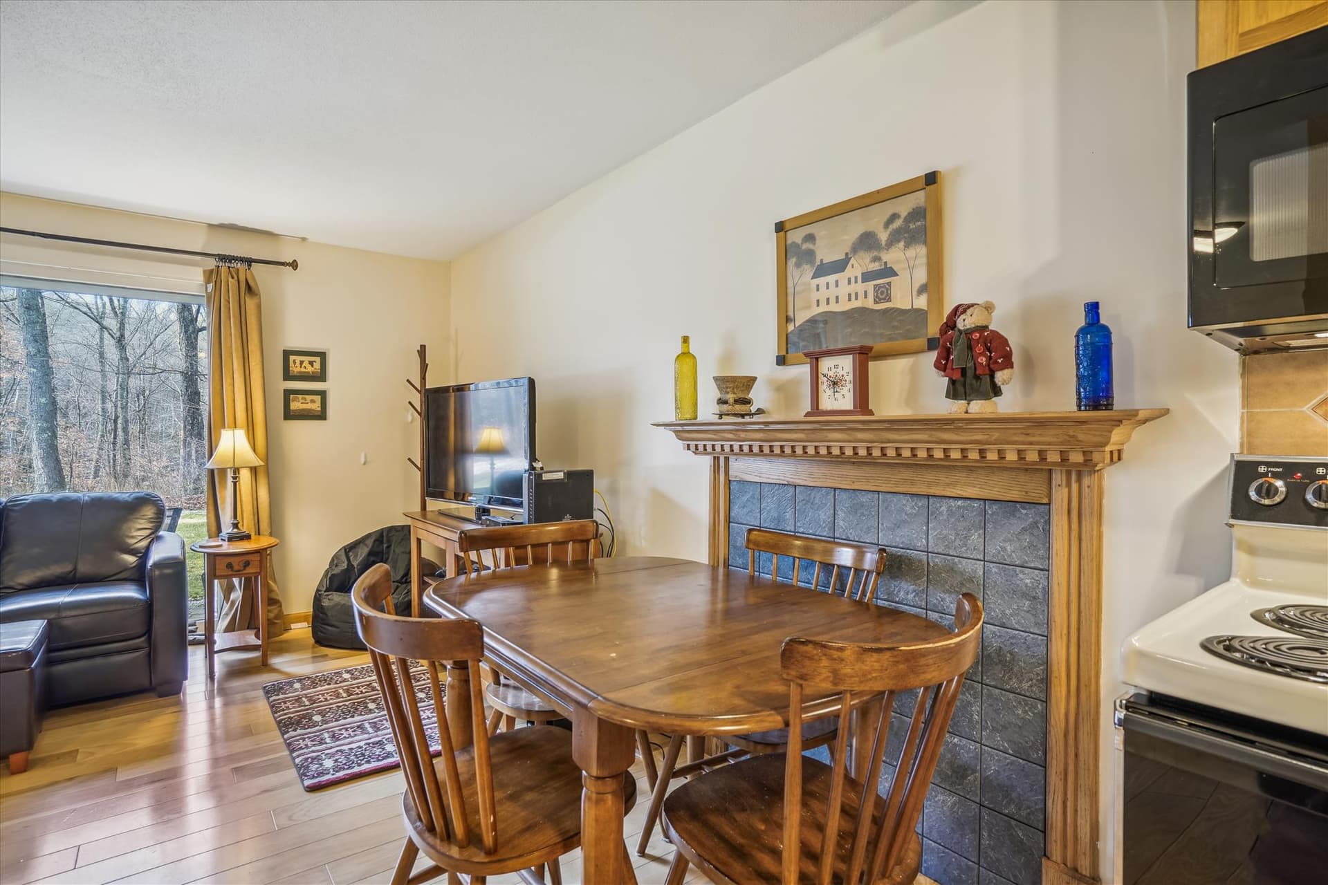 Dining room table seats 4 comfortably