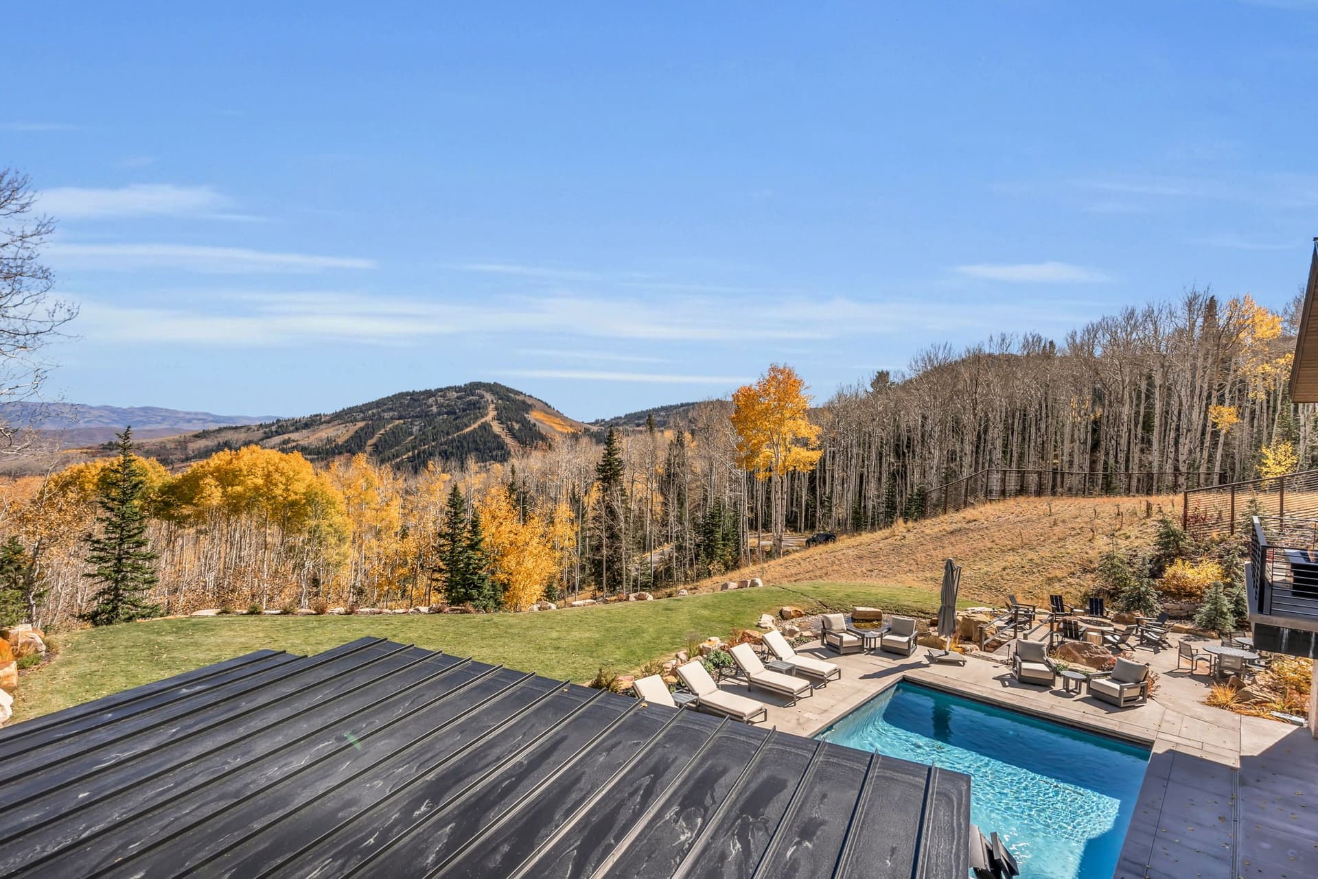 View of the Pool Area and Mountains from our Luxury Park City Vacation Rental