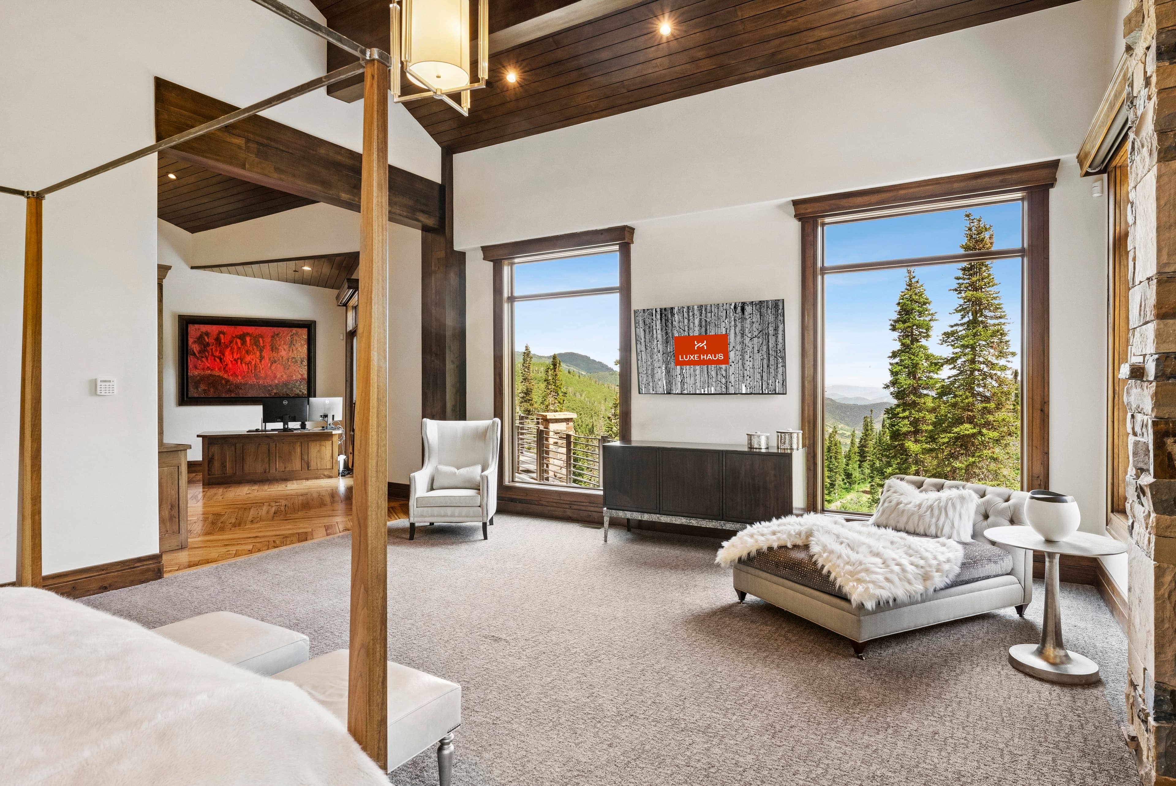 view of windows and tv in primary suite