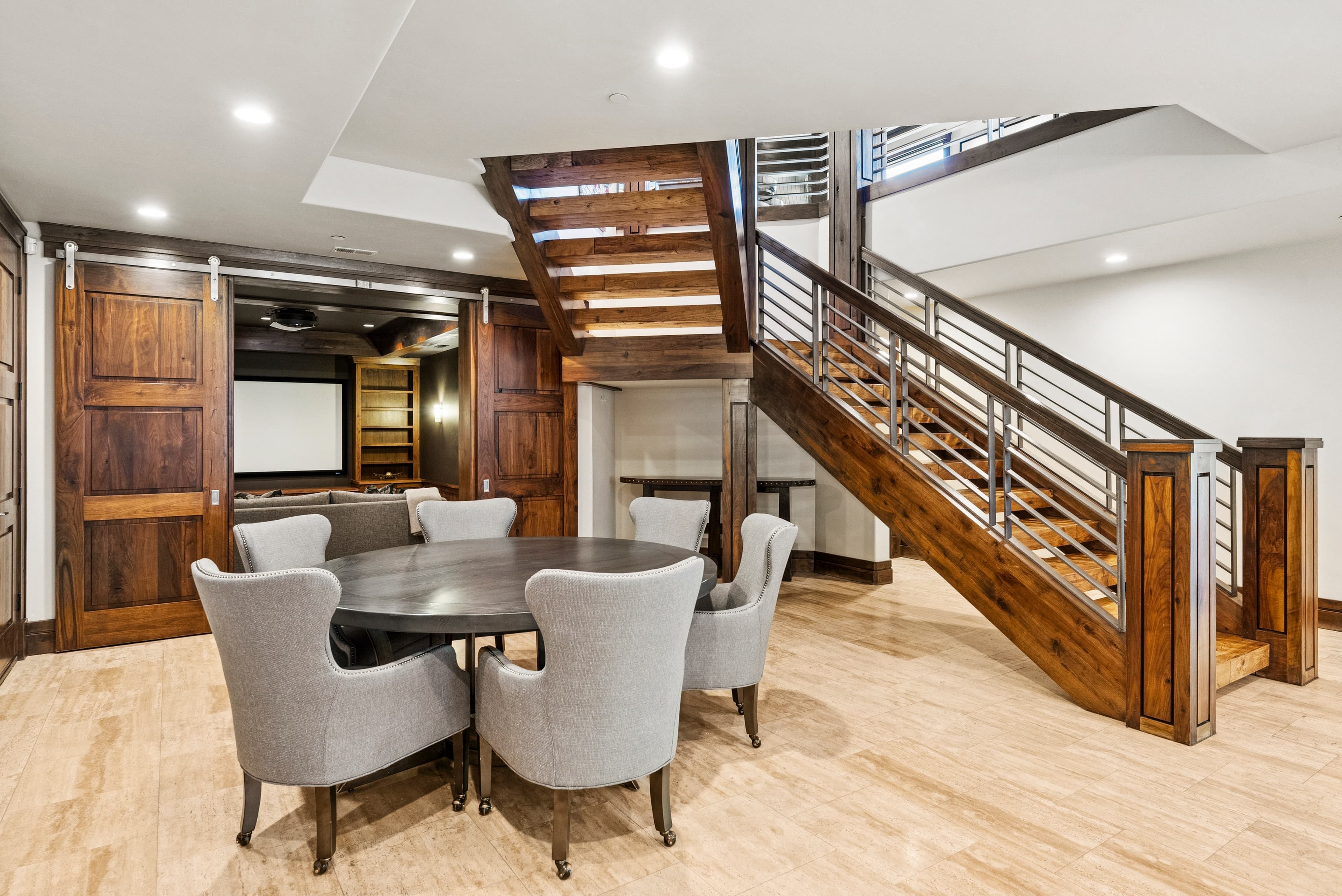 game table near wet bar and theater